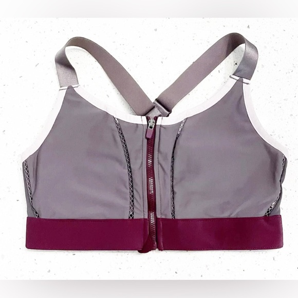 Fabletics Zoe High Impact Sports Bra Front Zip Women Small Shadow/Burgundy Shine - Picture 2 of 7